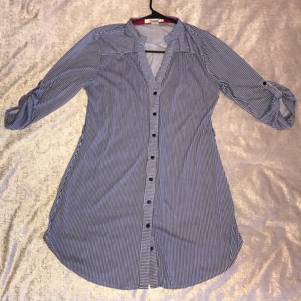 Blue and white striped dress